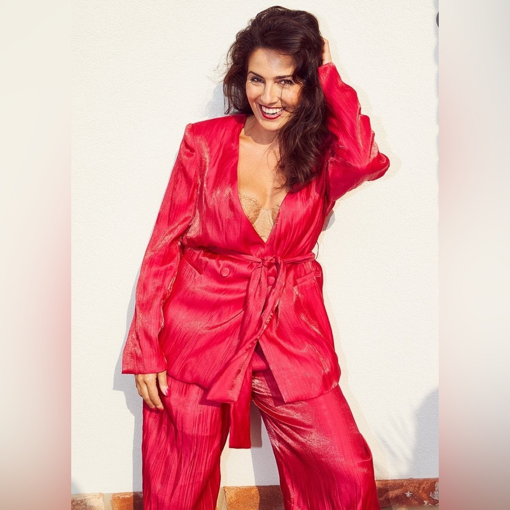 Zara Red Wrinkle Effect Crinkled Pant Suit Set - Size Small